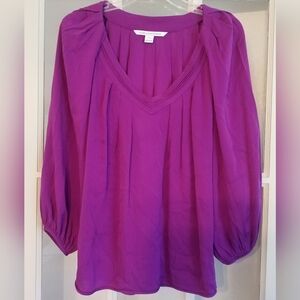 Diane von Furstenberg Cahil flowy pleated purple silk blouse